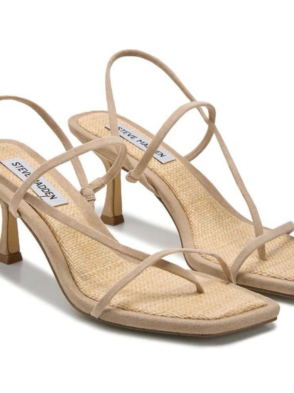 Steve Madden Neutral Beige Strappy Mid-Heel Sandals